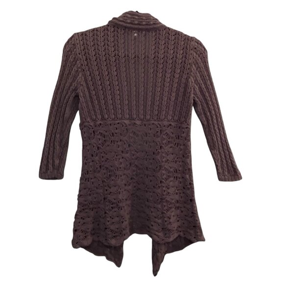 CABI Women Sweater Waterfall Open Front Crochet Cardigan Sz M Purple 79-32 - Picture 3 of 11